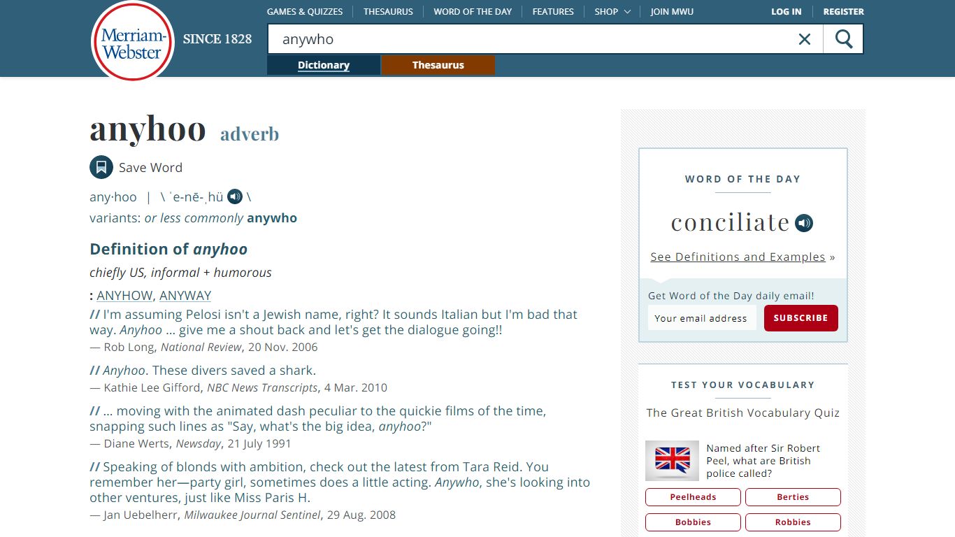 Anywho Definition & Meaning - Merriam-Webster