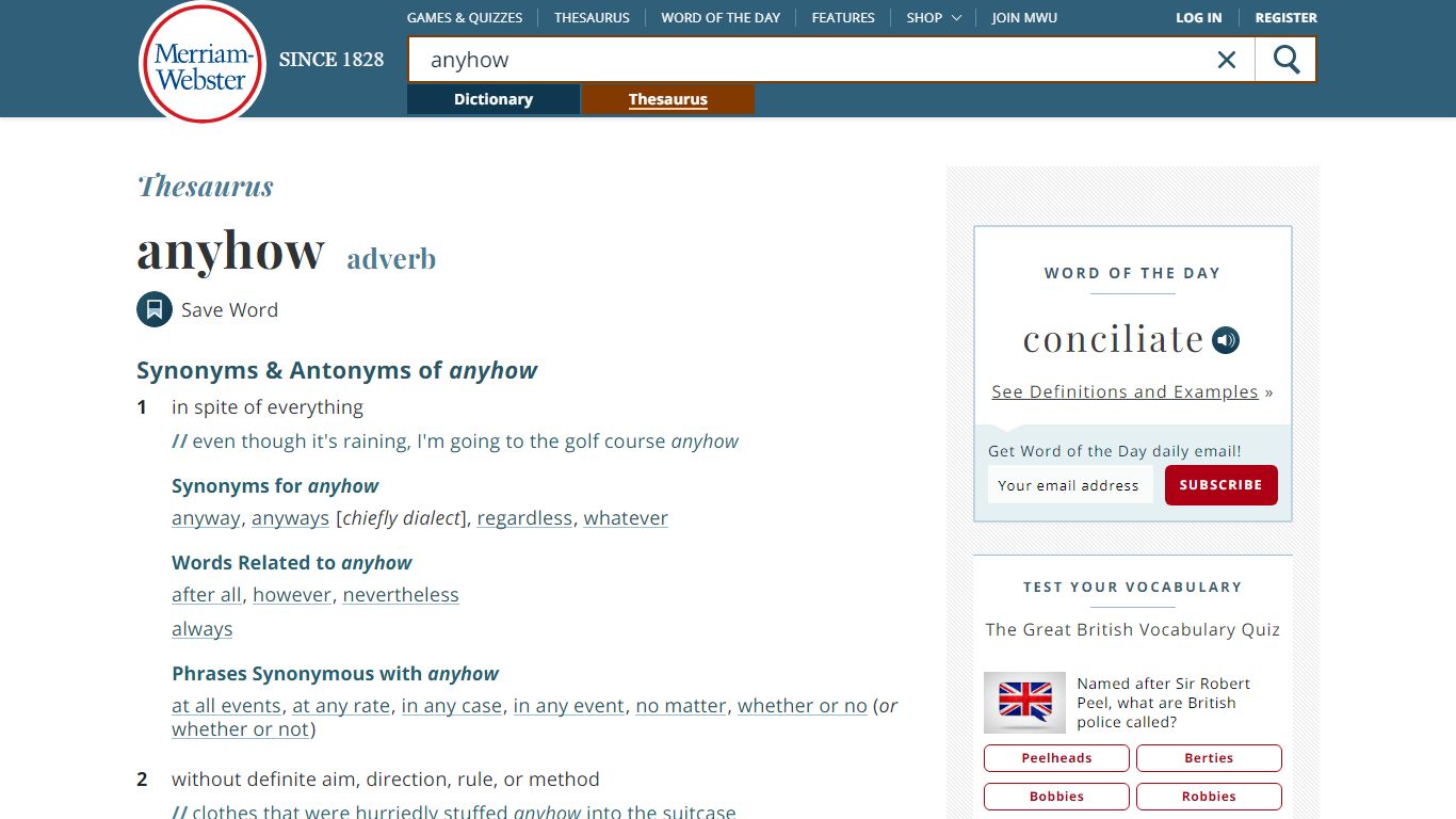 57 Synonyms & Antonyms of ANYHOW - Merriam-Webster